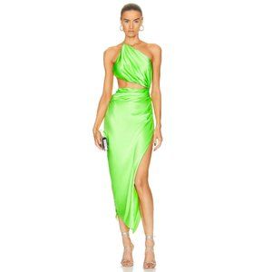 NWT THE SEI For FWRD One Shoulder Silk Cut Out Dress - bright green - size 8